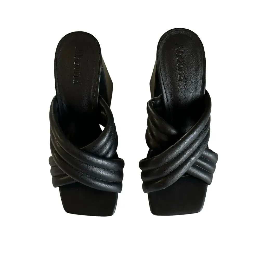 Abound Women’s Black Block Heel Faux Leather Crossover Strap Sandals Size 5